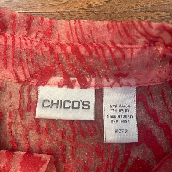 Chicos Red Sheer Button Up Blouse Size 2 - Picture 5 of 5